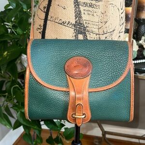 Vintage Dooney & Bourke Fir Green and  British Tan Crossbody Bag EUC